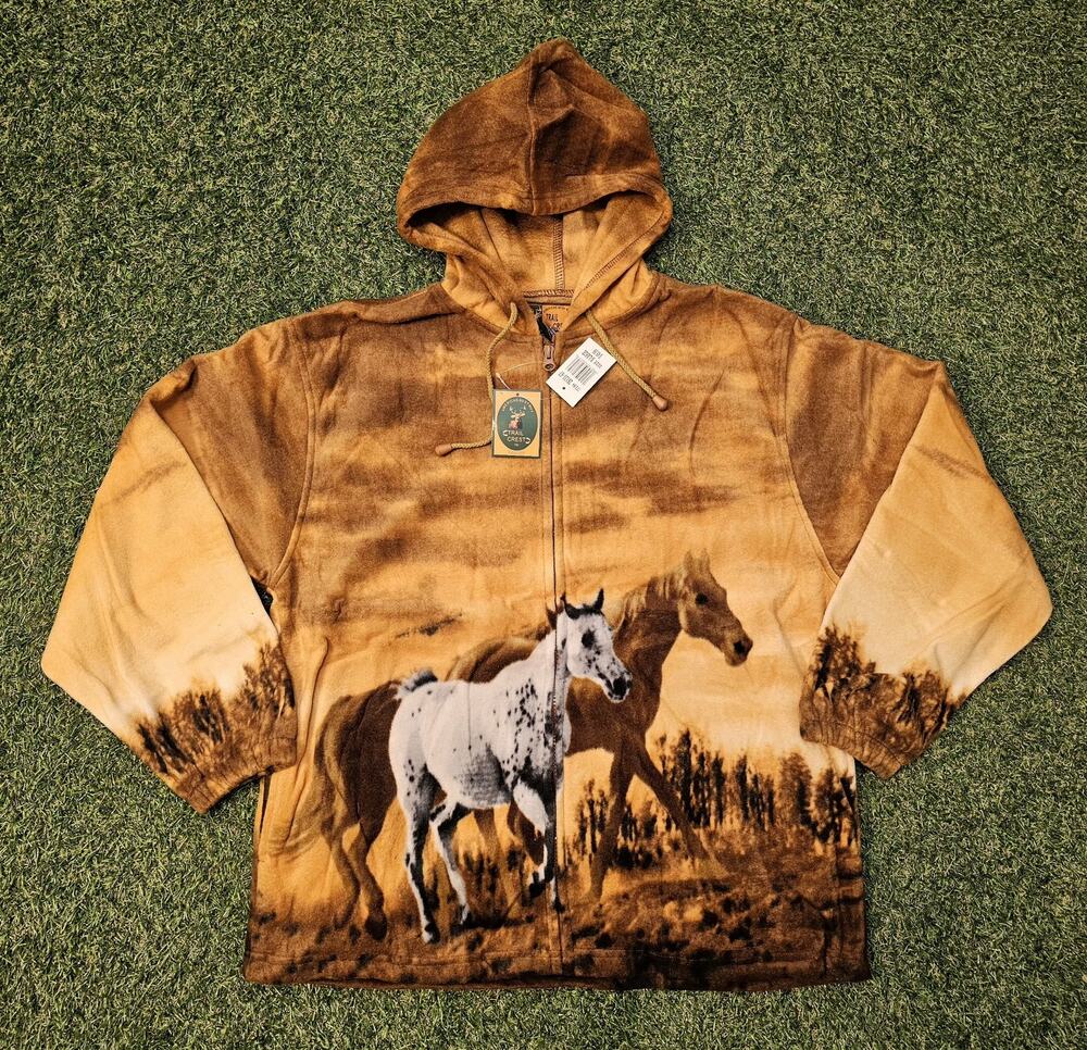 Trail Crest "Horses" ADULT Fleece Zip Up Hooded Sweater Jacket XL *Free Ship*